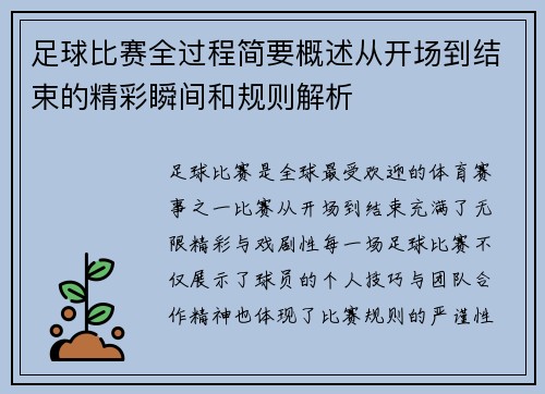 足球比赛全过程简要概述从开场到结束的精彩瞬间和规则解析